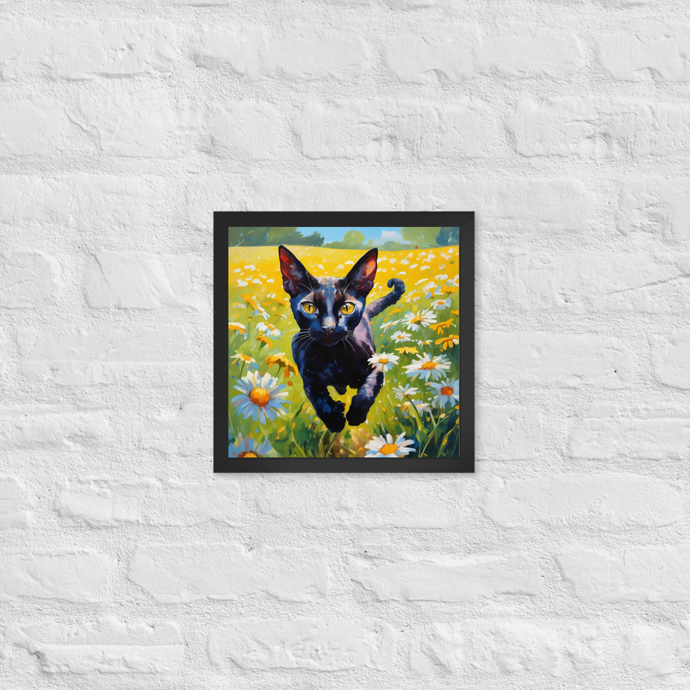 PugMug Custom Black Devon Rex Cat Framed Print