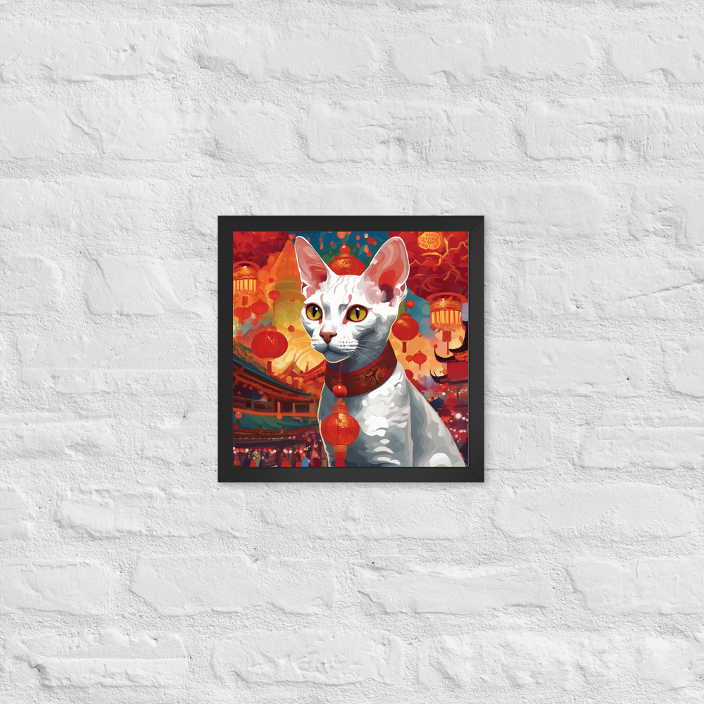 PugMug Custom White Devon Rex Cat Framed Print