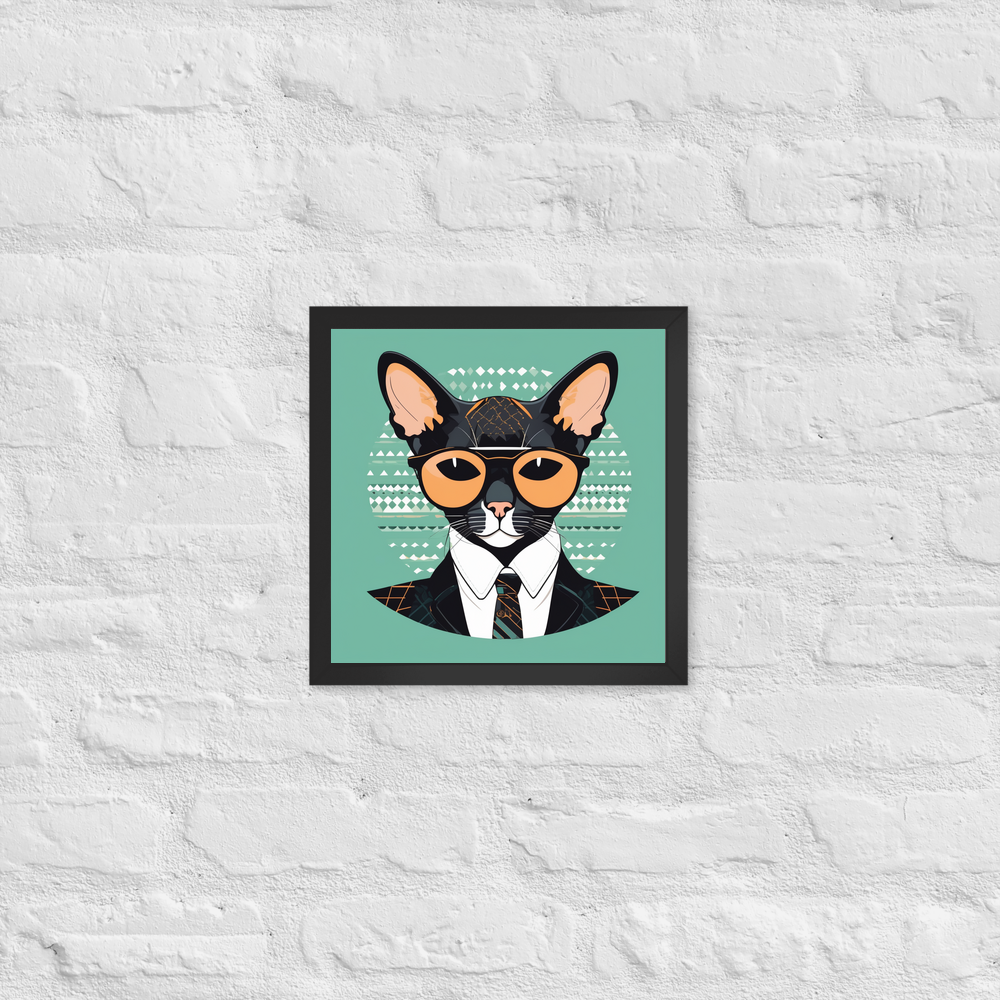 PugMug Custom Black Devon Rex Cat Framed Print