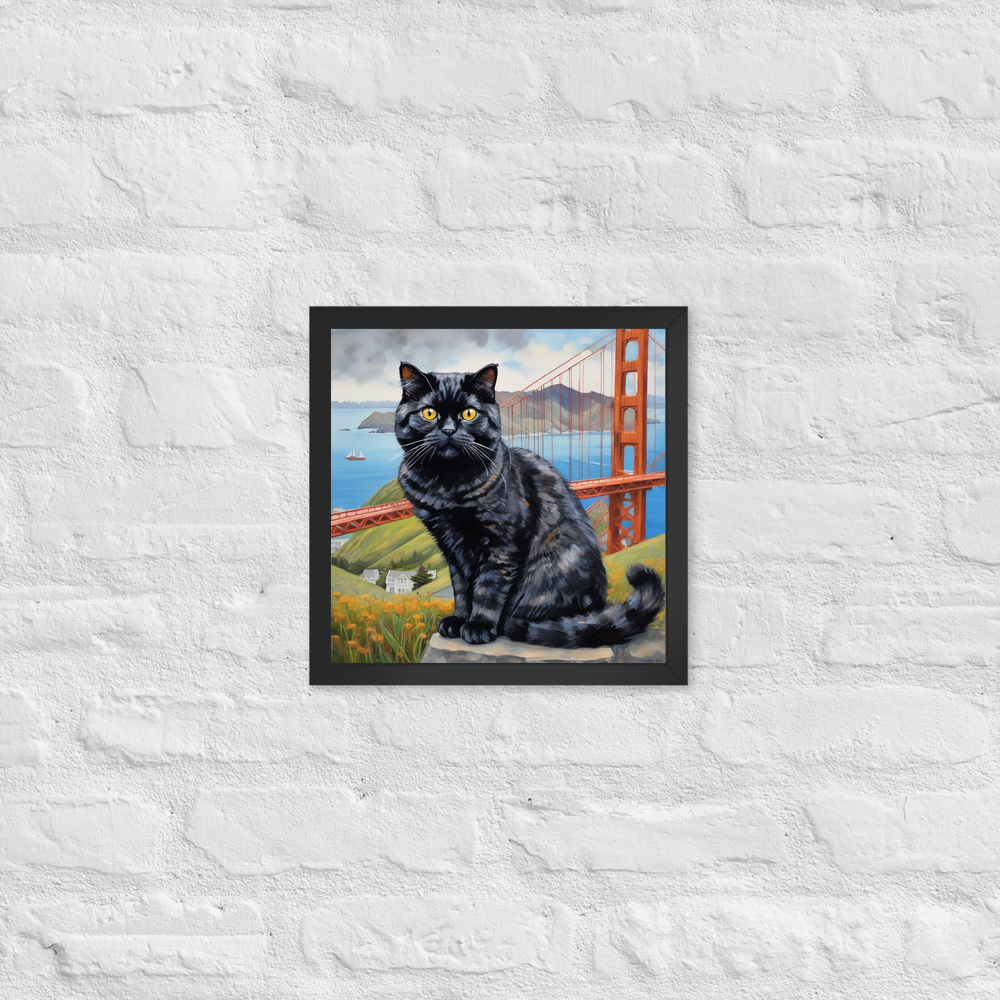 PugMug Custom Black Scottish Fold Cat Framed Print