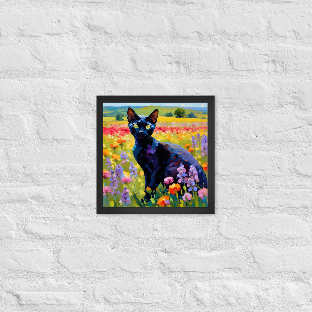 PugMug Custom Black Devon Rex Cat Framed Print