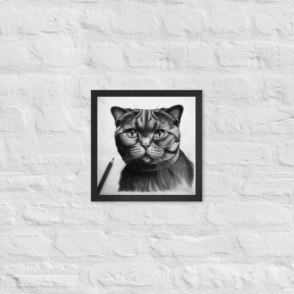 PugMug Custom Black Scottish Fold Cat Framed Print