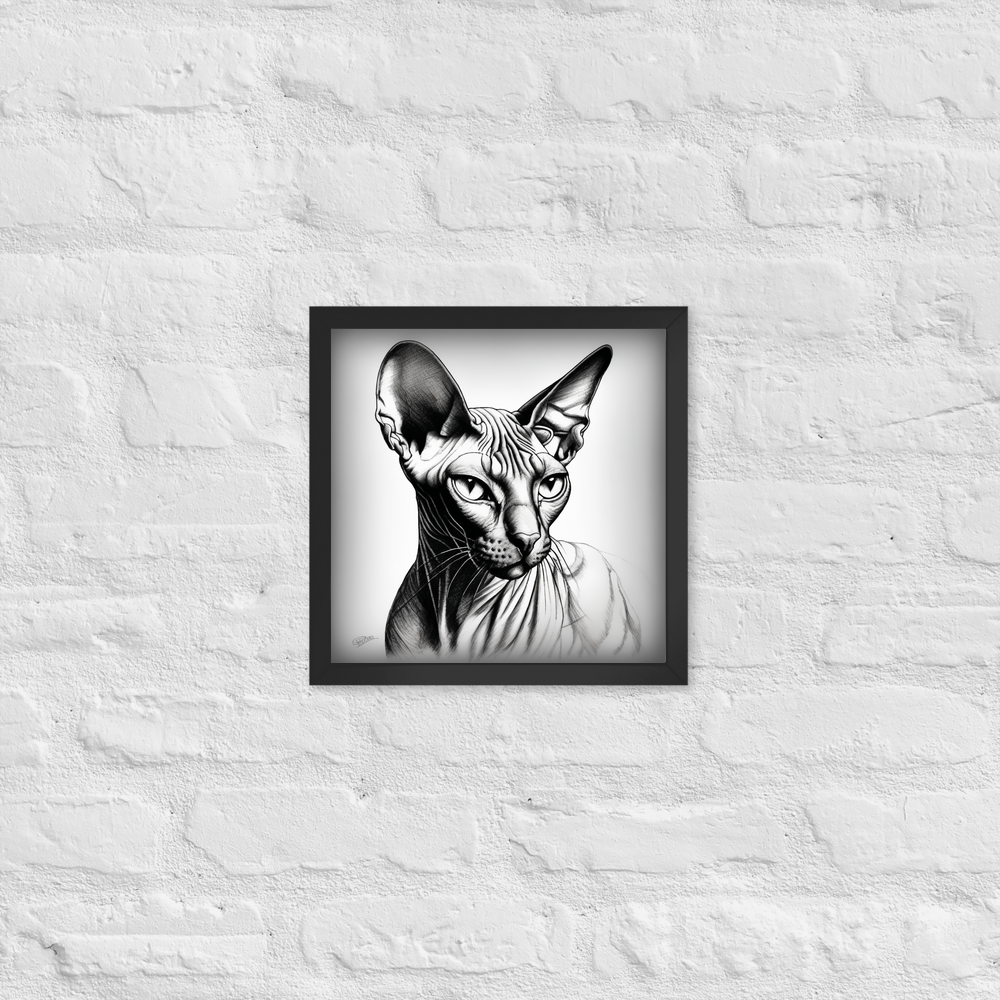 PugMug Custom Black Sphynx Cat Framed Print
