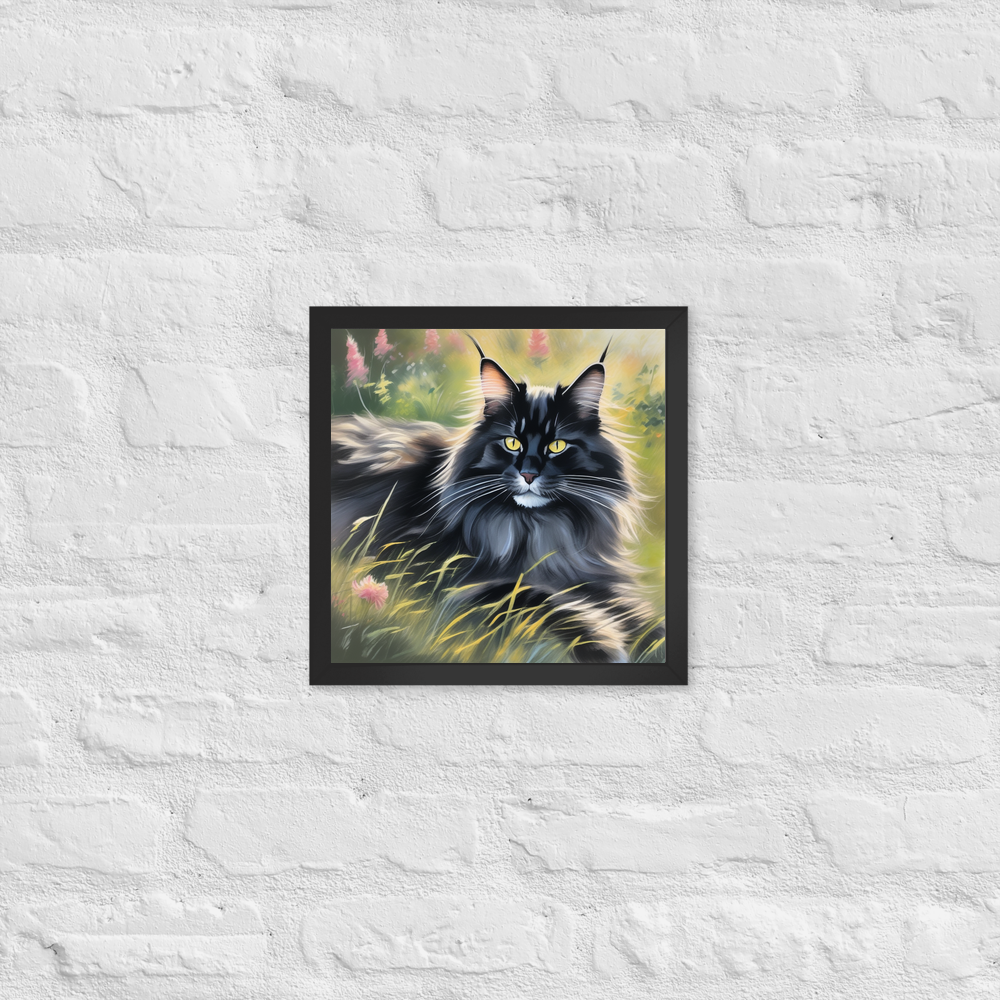 PugMug Custom Black Maine Coon Cat Framed Print