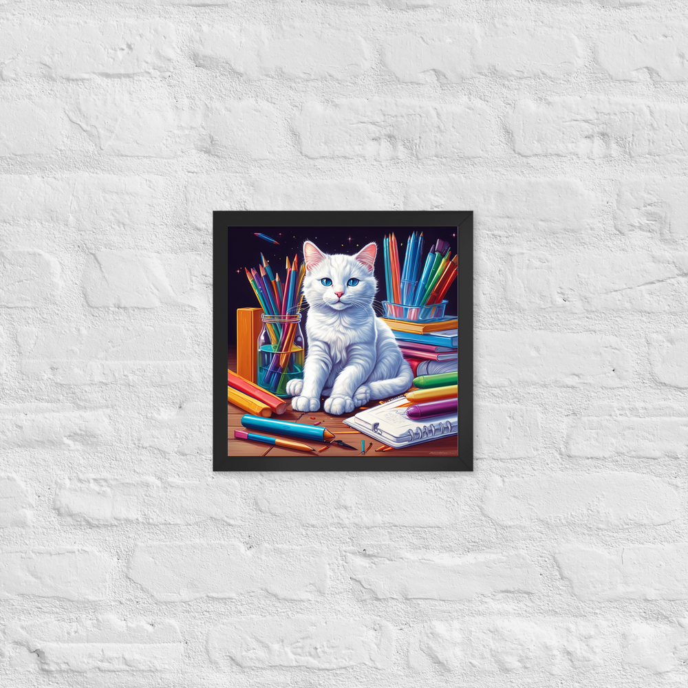 PugMug Custom White Companion Cat Framed Print