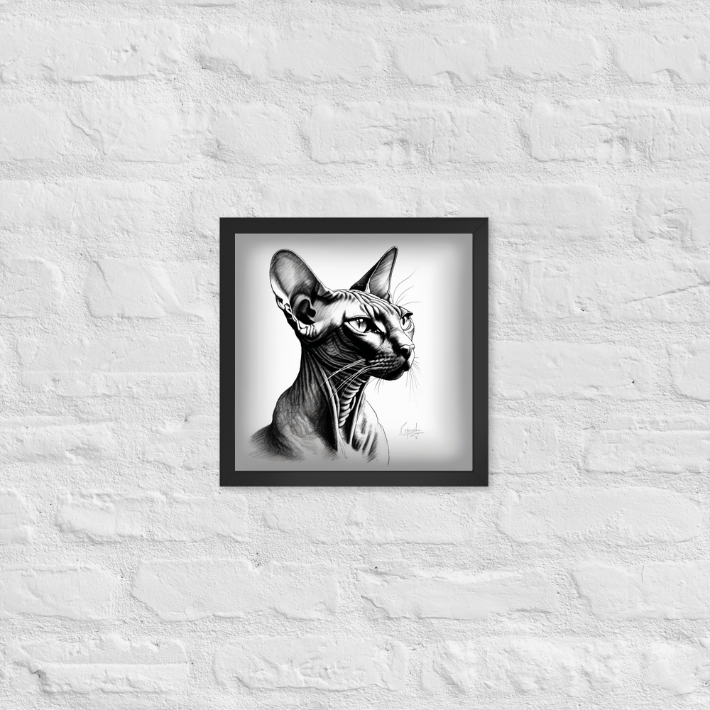 PugMug Custom Black Sphynx Cat Framed Print