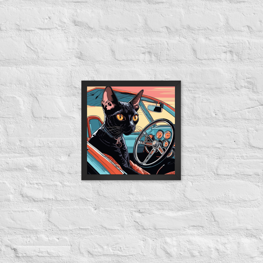 PugMug Custom Black Devon Rex Cat Framed Print