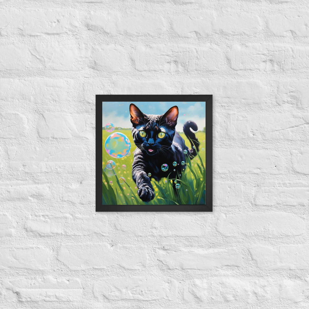 PugMug Custom Black Devon Rex Cat Framed Print