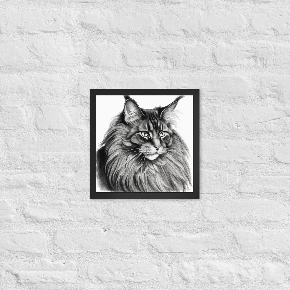 PugMug Custom Black Maine Coon Cat Framed Print