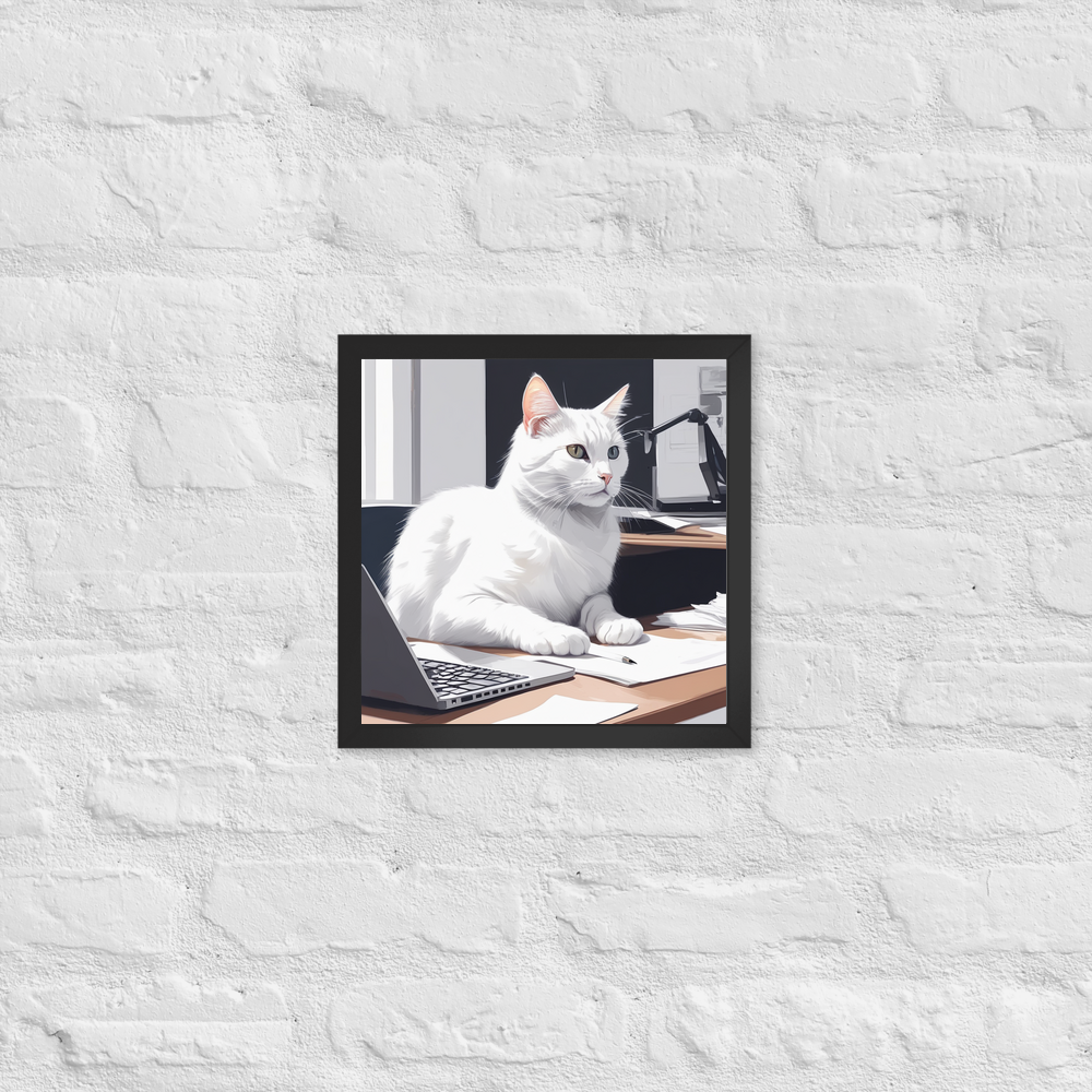 PugMug Custom White Companion Cat Framed Print