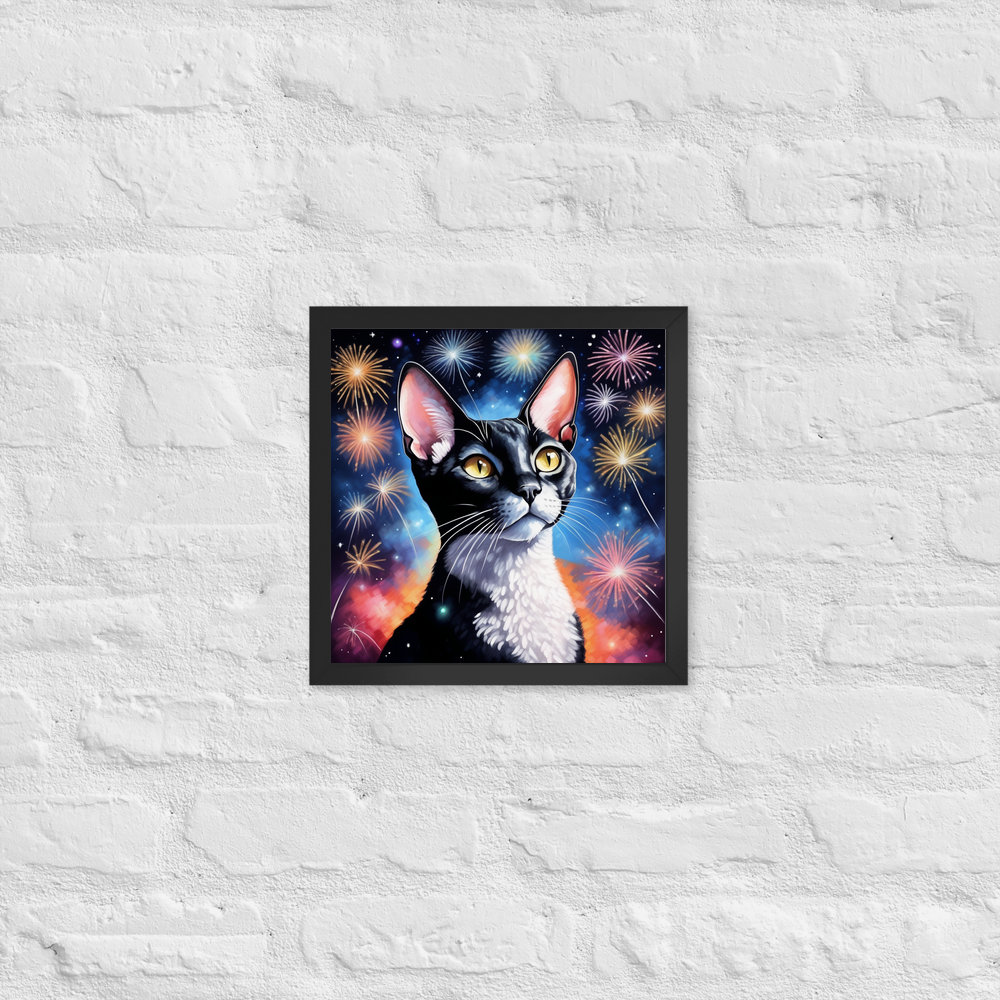 PugMug Custom Black Devon Rex Cat Framed Print