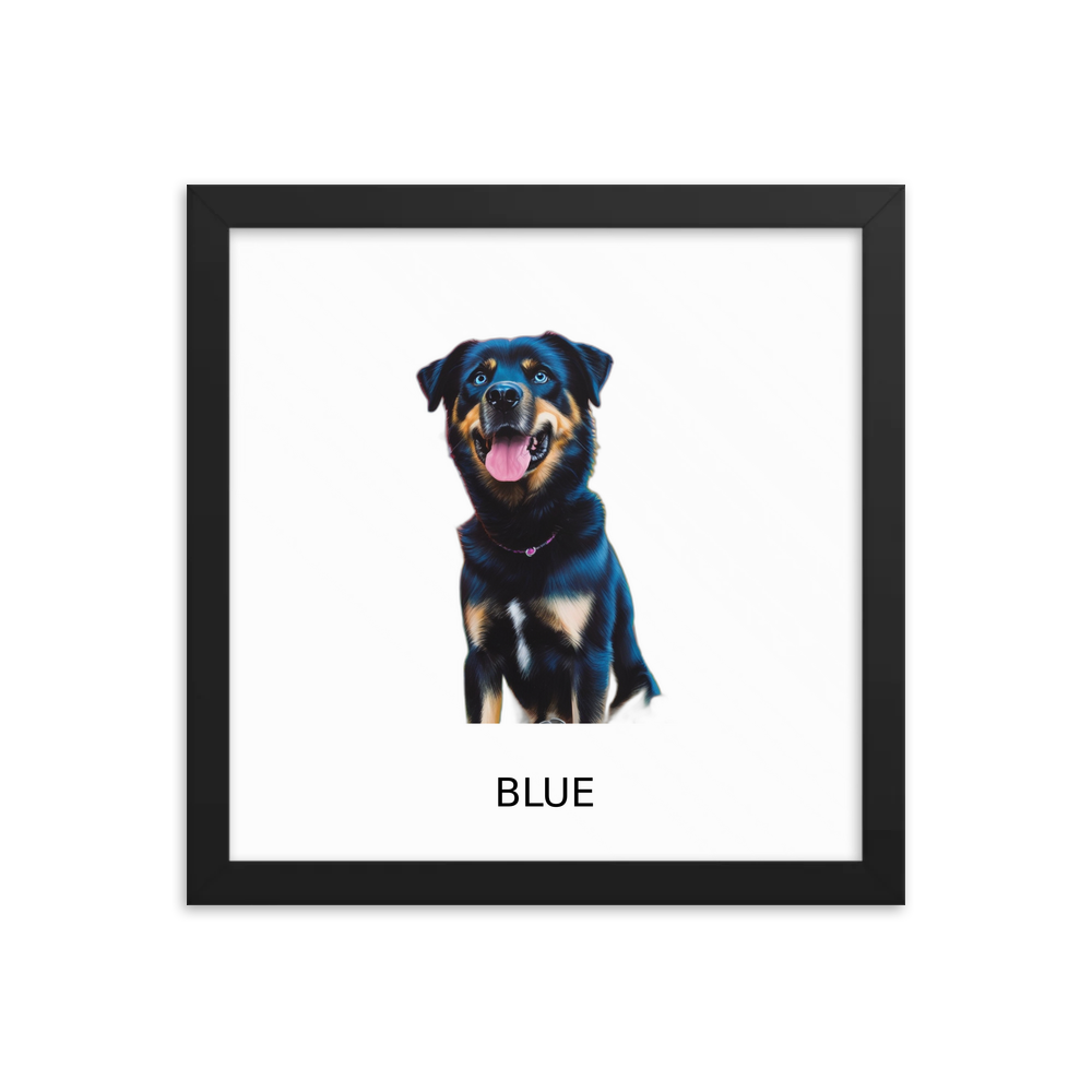 PugMug Custom Blue Framed Print with Your Pet’s Name