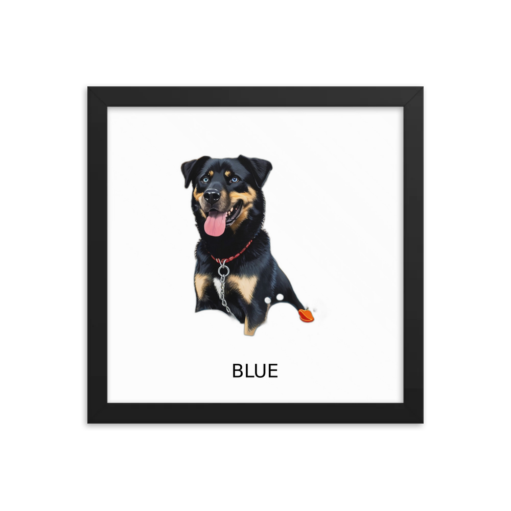 PugMug Custom Blue Framed Print with Your Pet’s Name
