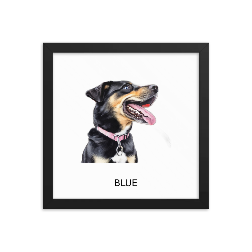 PugMug Custom Blue Framed Print with Your Pet’s Name
