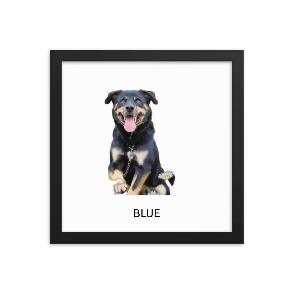 PugMug Custom Blue Framed Print with Your Pet’s Name
