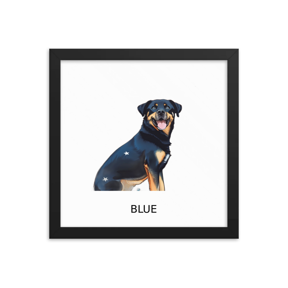 PugMug Custom Blue Framed Print with Your Pet’s Name