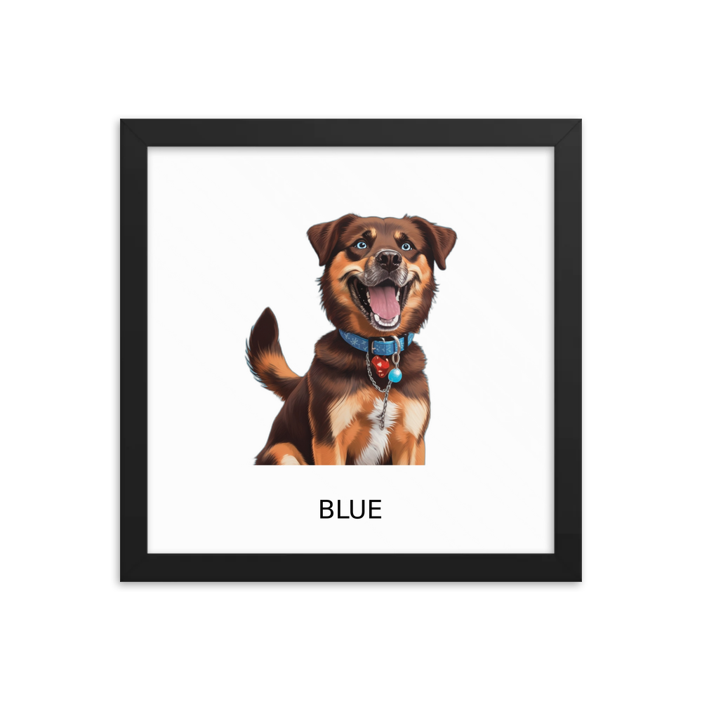 PugMug Custom Blue Framed Print with Your Pet’s Name