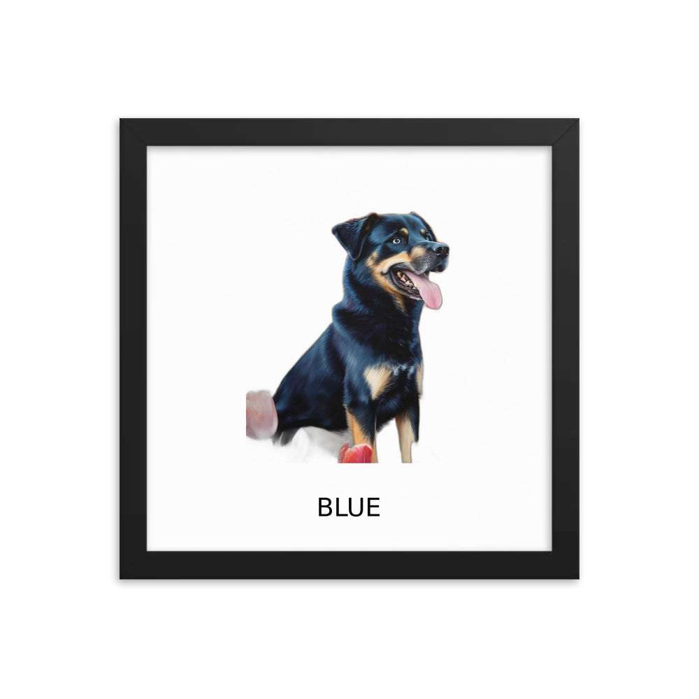 PugMug Custom Blue Framed Print with Your Pet’s Name