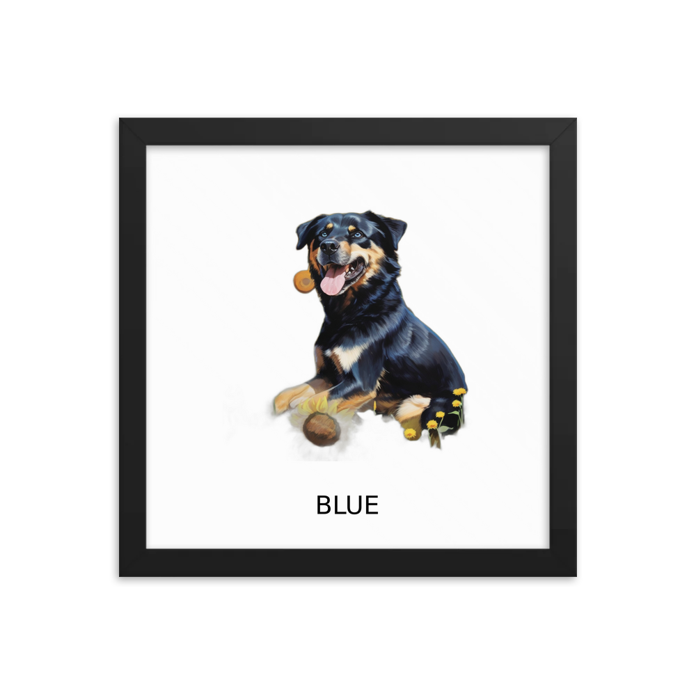 PugMug Custom Blue Framed Print with Your Pet’s Name