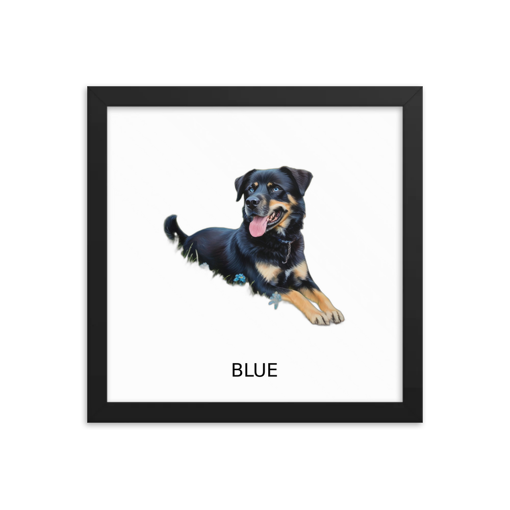 PugMug Custom Blue Framed Print with Your Pet’s Name