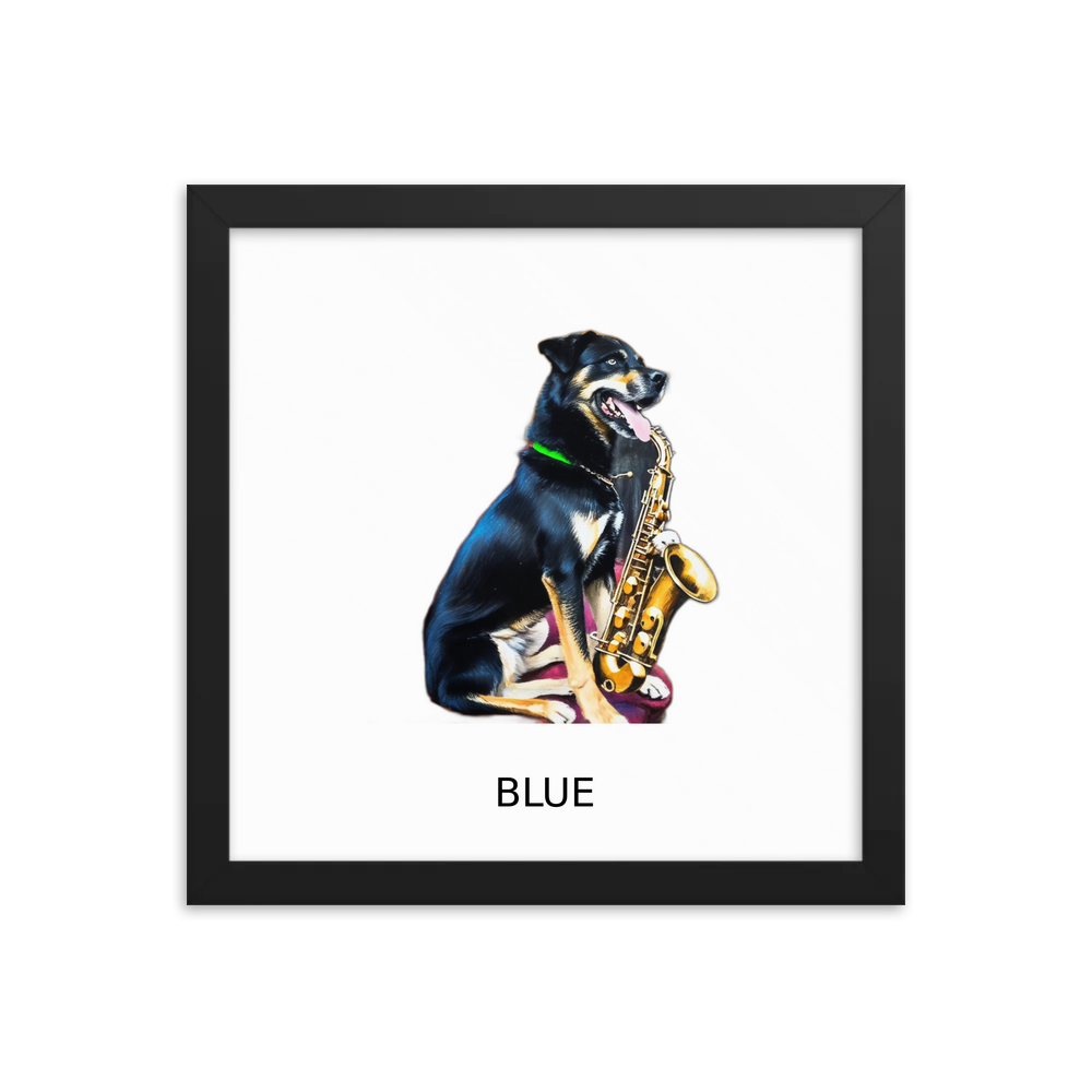 PugMug Custom Blue Framed Print with Your Pet’s Name