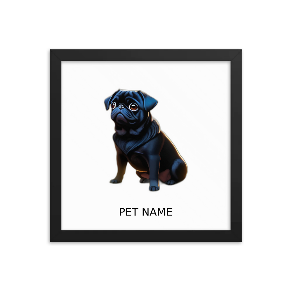 PugMug Custom Black Pug Framed Print with Your Pet’s Name