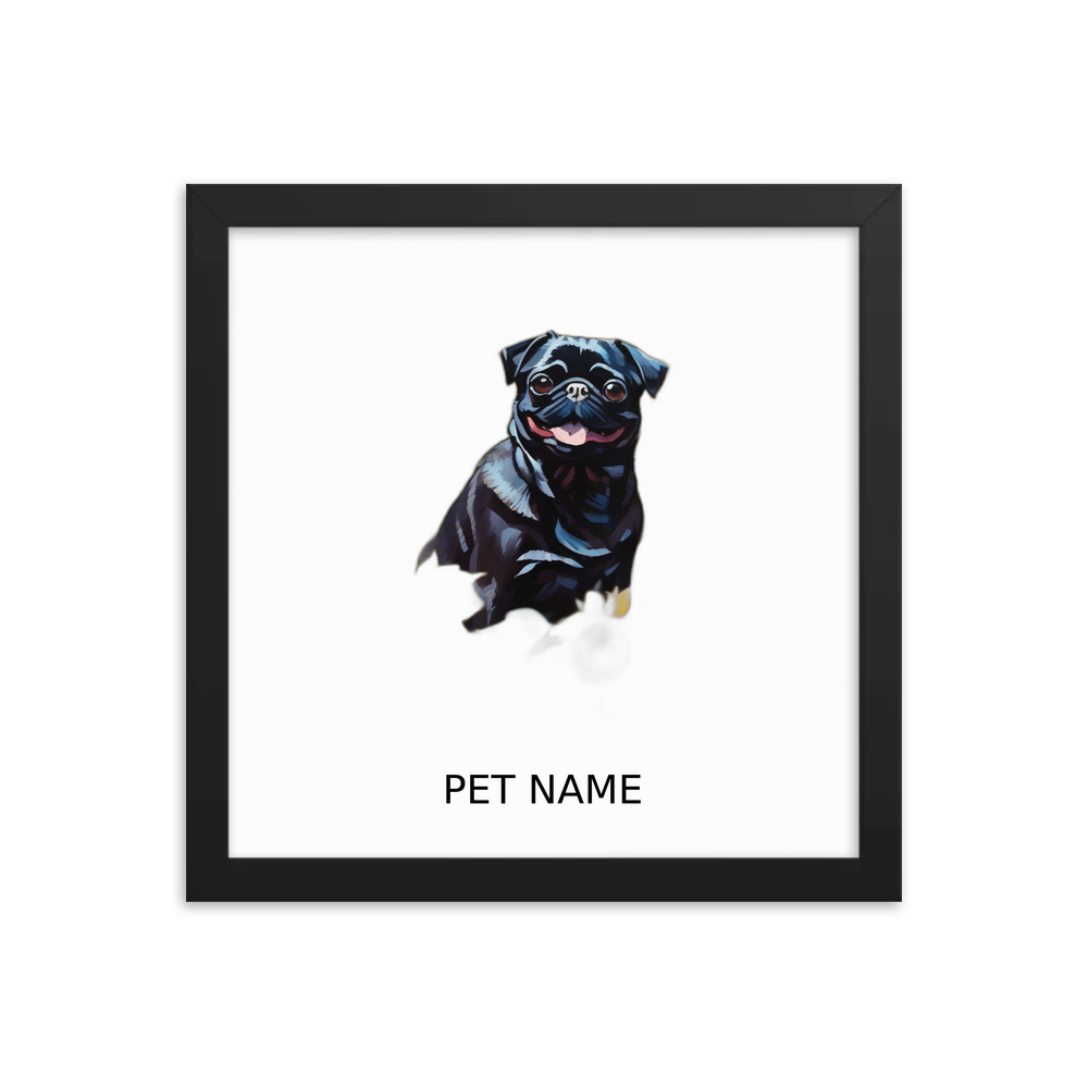 PugMug Custom Black Pug Framed Print with Your Pet’s Name