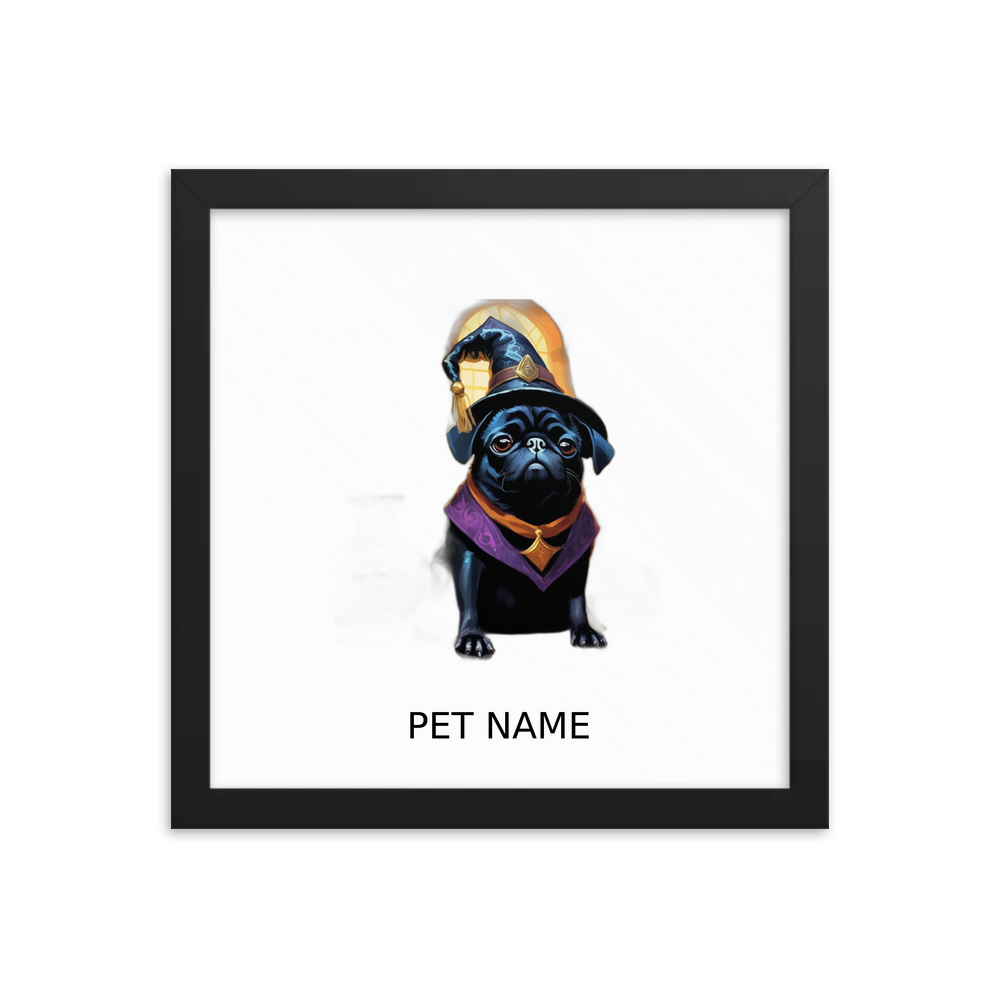 PugMug Custom Black Pug Framed Print with Your Pet’s Name