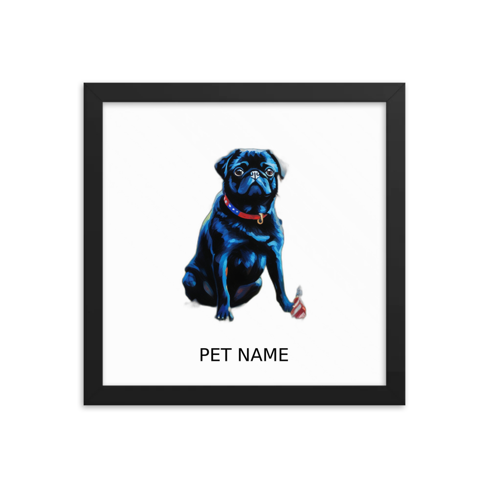 PugMug Custom Black Pug Framed Print with Your Pet’s Name