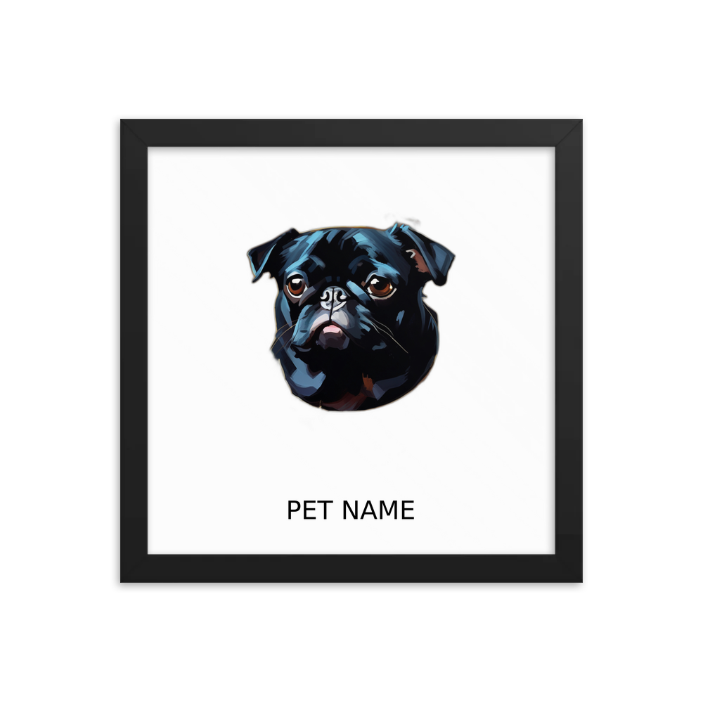 PugMug Custom Black Pug Framed Print with Your Pet’s Name