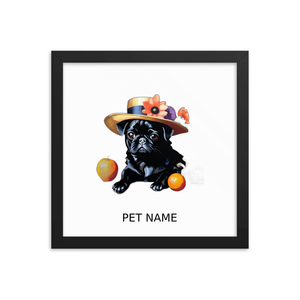 PugMug Custom Black Pug Framed Print with Your Pet’s Name