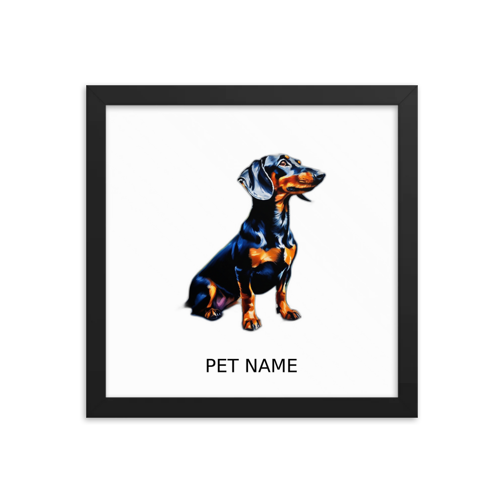 PugMug Custom Black Dachshund Framed Print with Your Pet’s Name