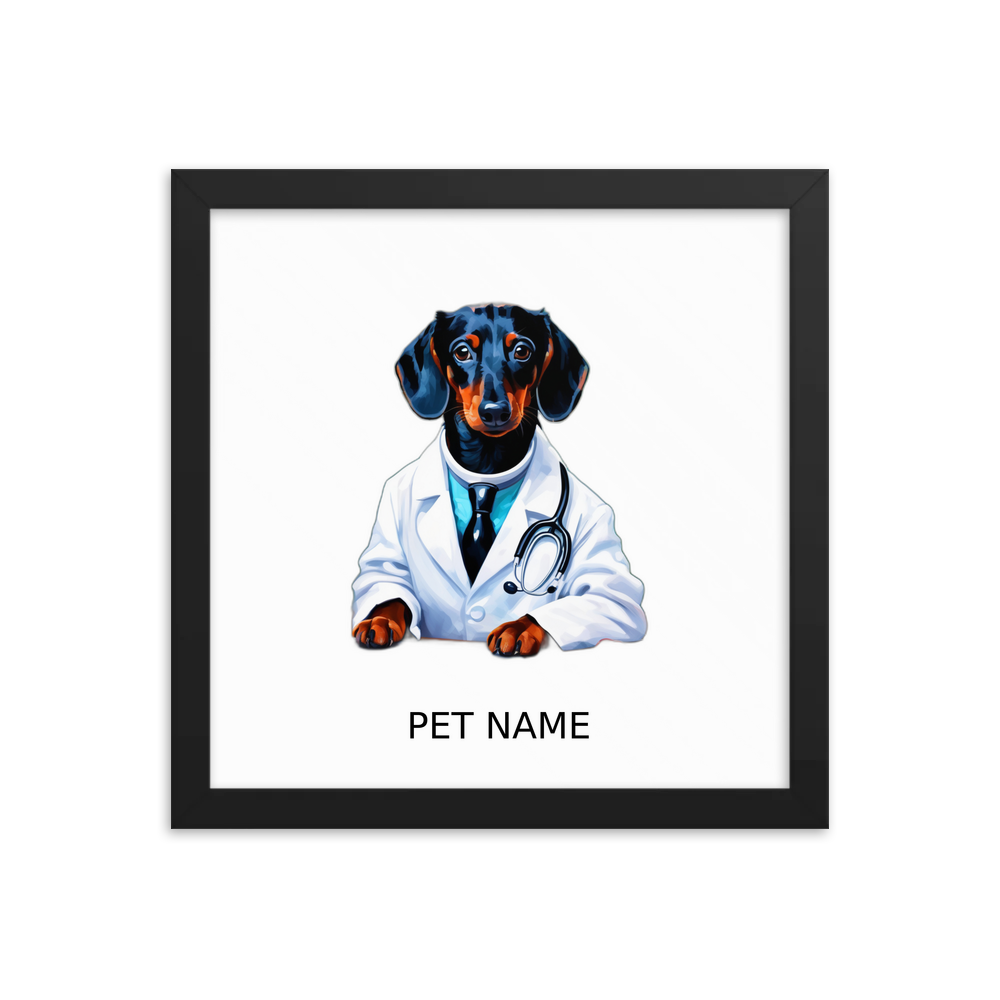 PugMug Custom Black Dachshund Framed Print with Your Pet’s Name