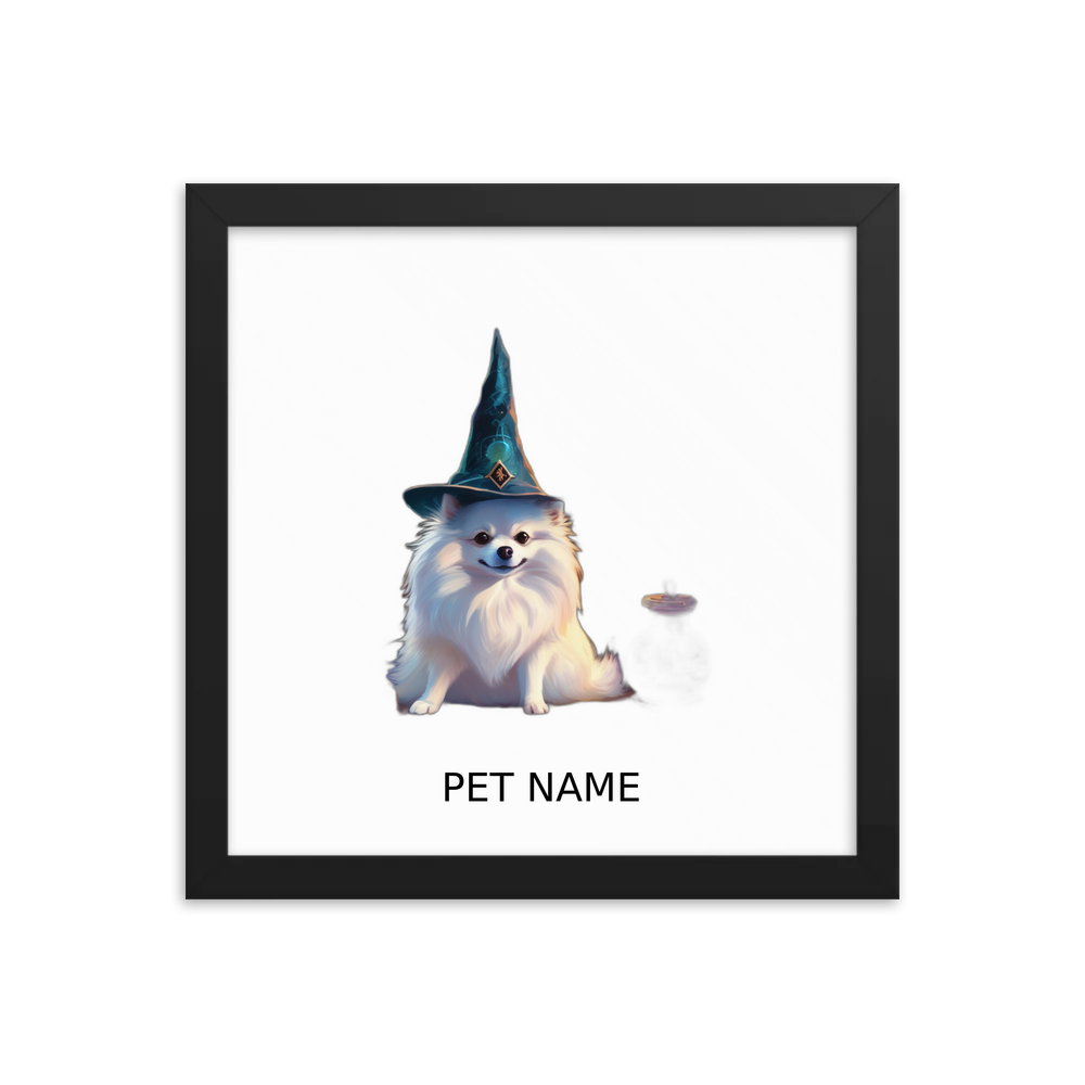 PugMug Custom White Pomeranian Framed Print with Your Pet’s Name