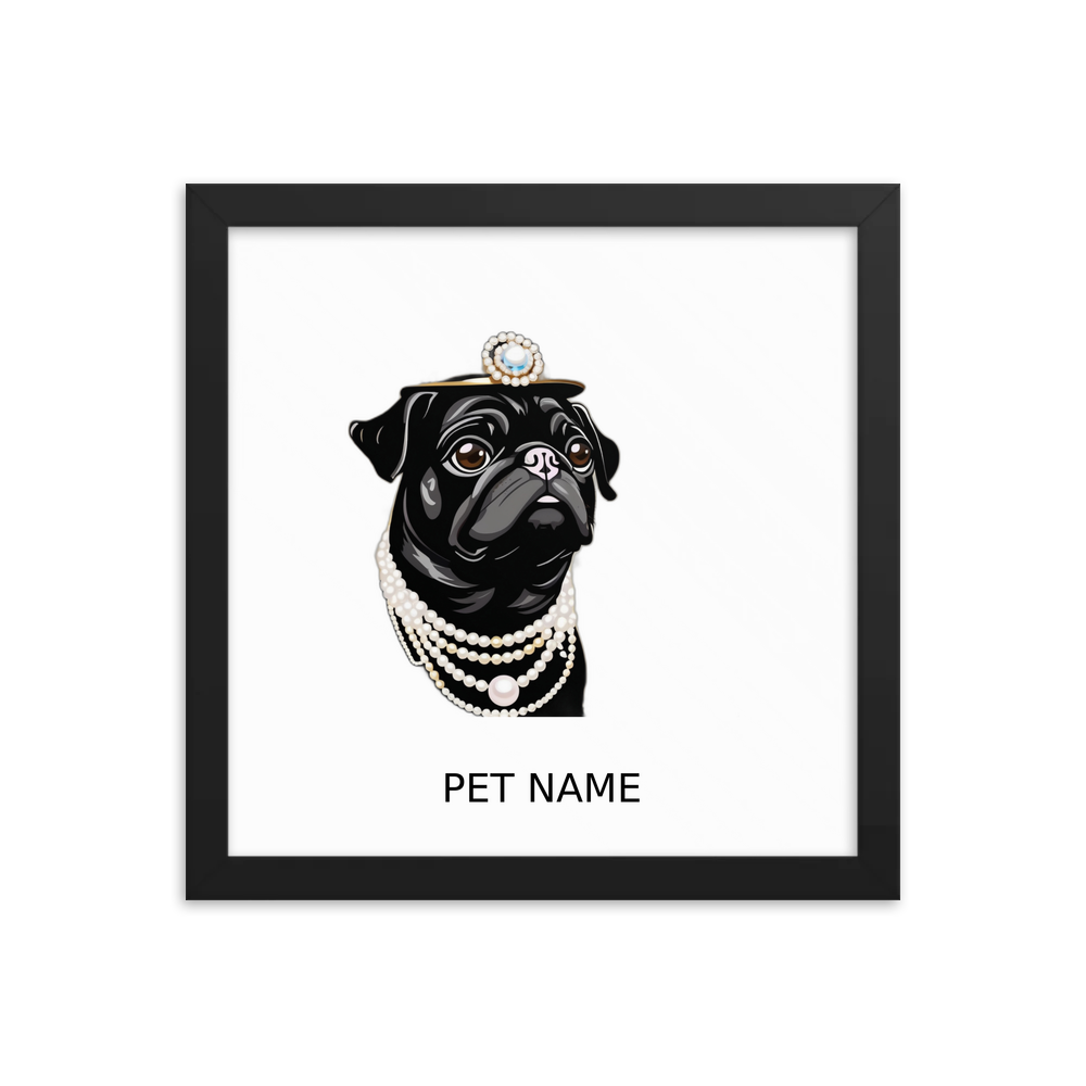 PugMug Custom Black Pug Framed Print with Your Pet’s Name