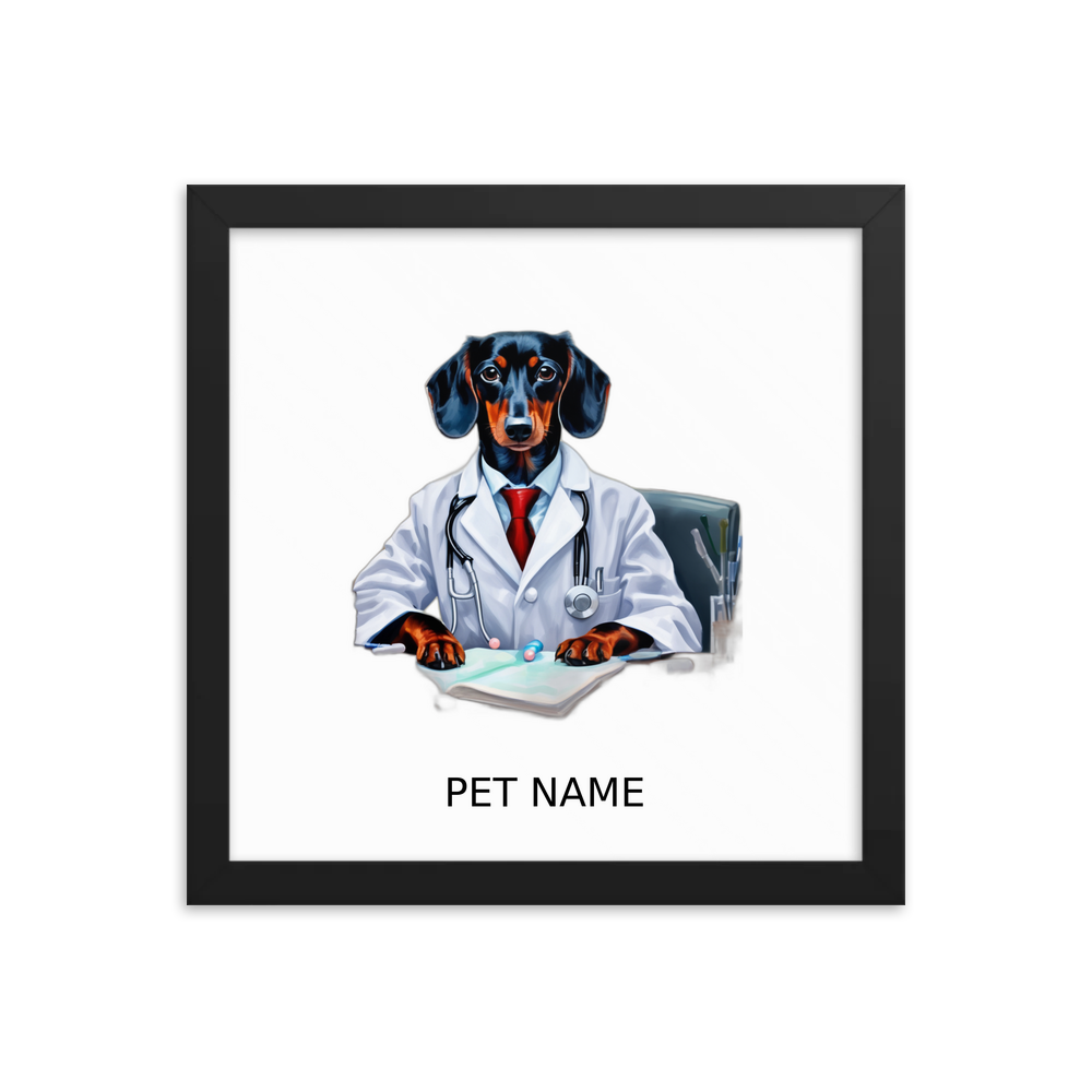PugMug Custom Black Dachshund Framed Print with Your Pet’s Name