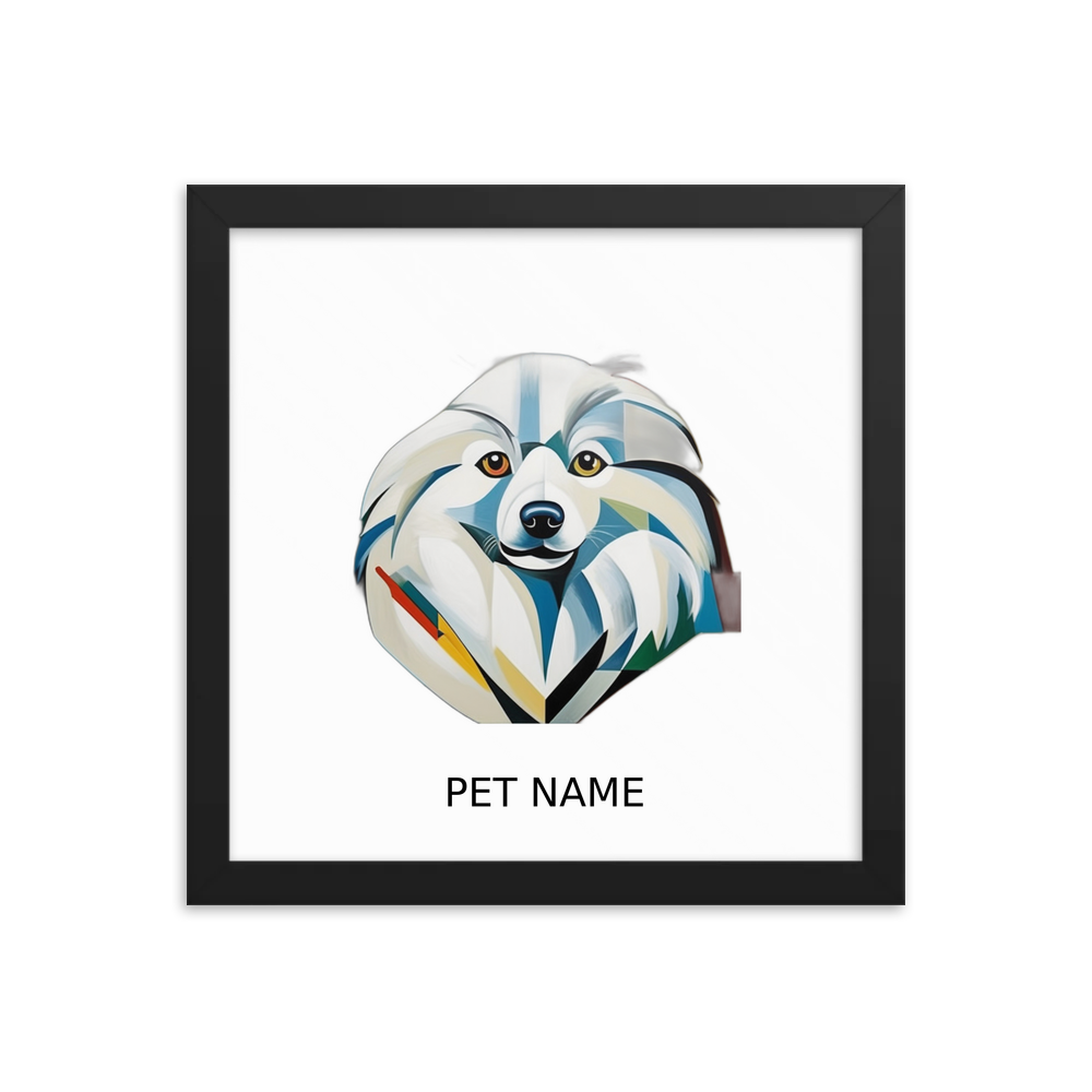 PugMug Custom White Pomeranian Framed Print with Your Pet’s Name