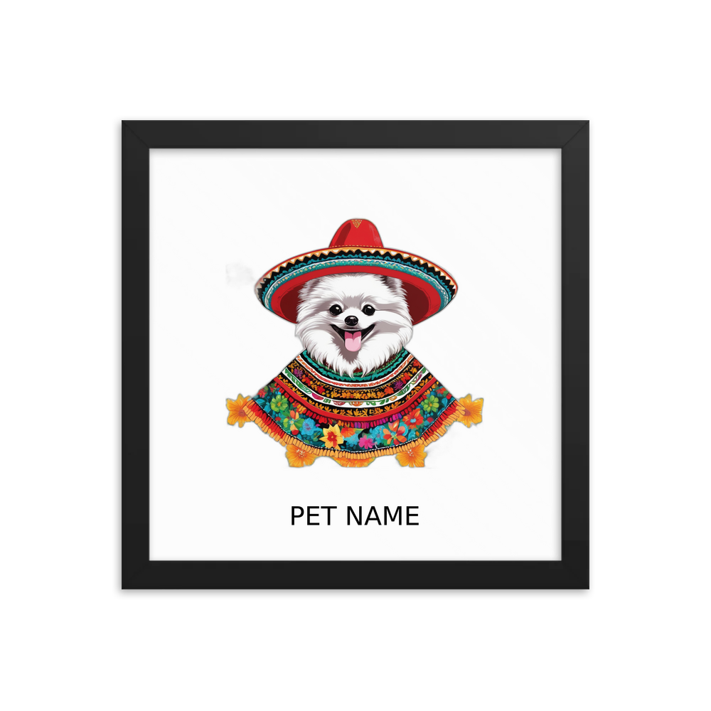 PugMug Custom White Pomeranian Framed Print with Your Pet’s Name