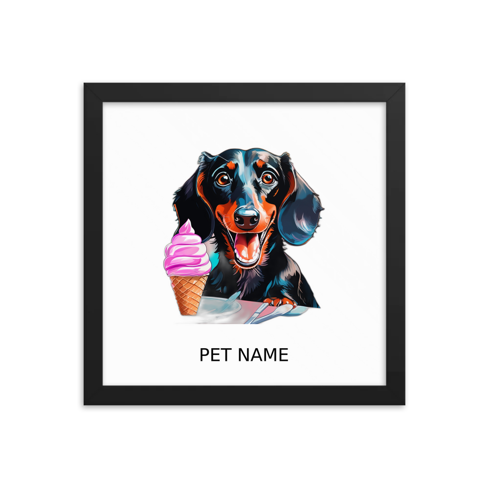 PugMug Custom Black Dachshund Framed Print with Your Pet’s Name