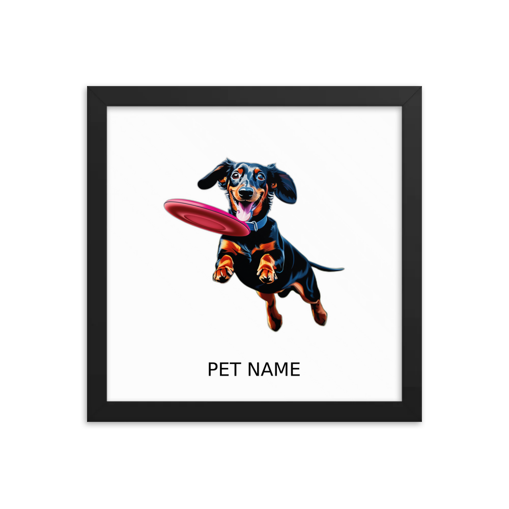 PugMug Custom Black Dachshund Framed Print with Your Pet’s Name