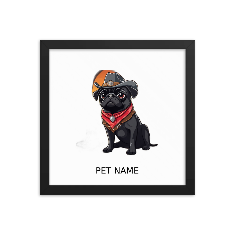 PugMug Custom Black Pug Framed Print with Your Pet’s Name