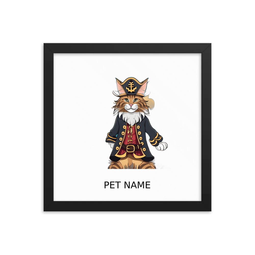 PugMug Custom Tabby Maine Coon Cat Framed Print with Your Pet’s Name