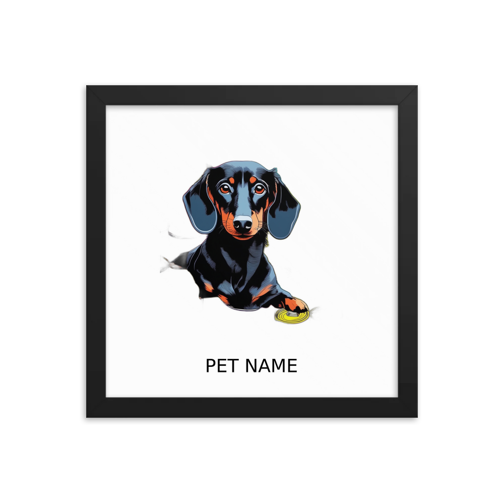 PugMug Custom Black Dachshund Framed Print with Your Pet’s Name