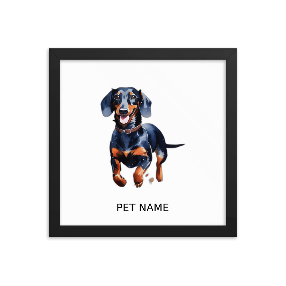 PugMug Custom Black Dachshund Framed Print with Your Pet’s Name