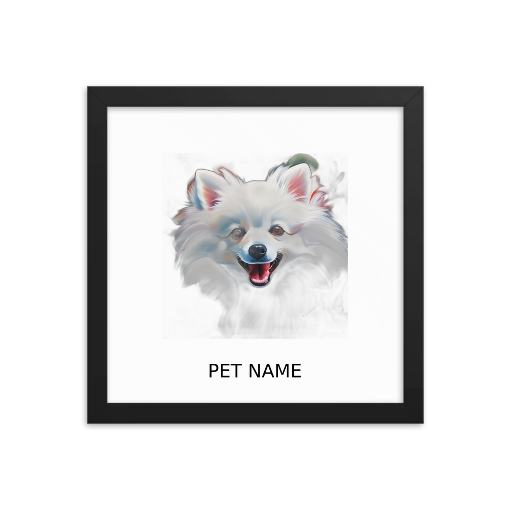 PugMug Custom White Pomeranian Framed Print with Your Pet’s Name