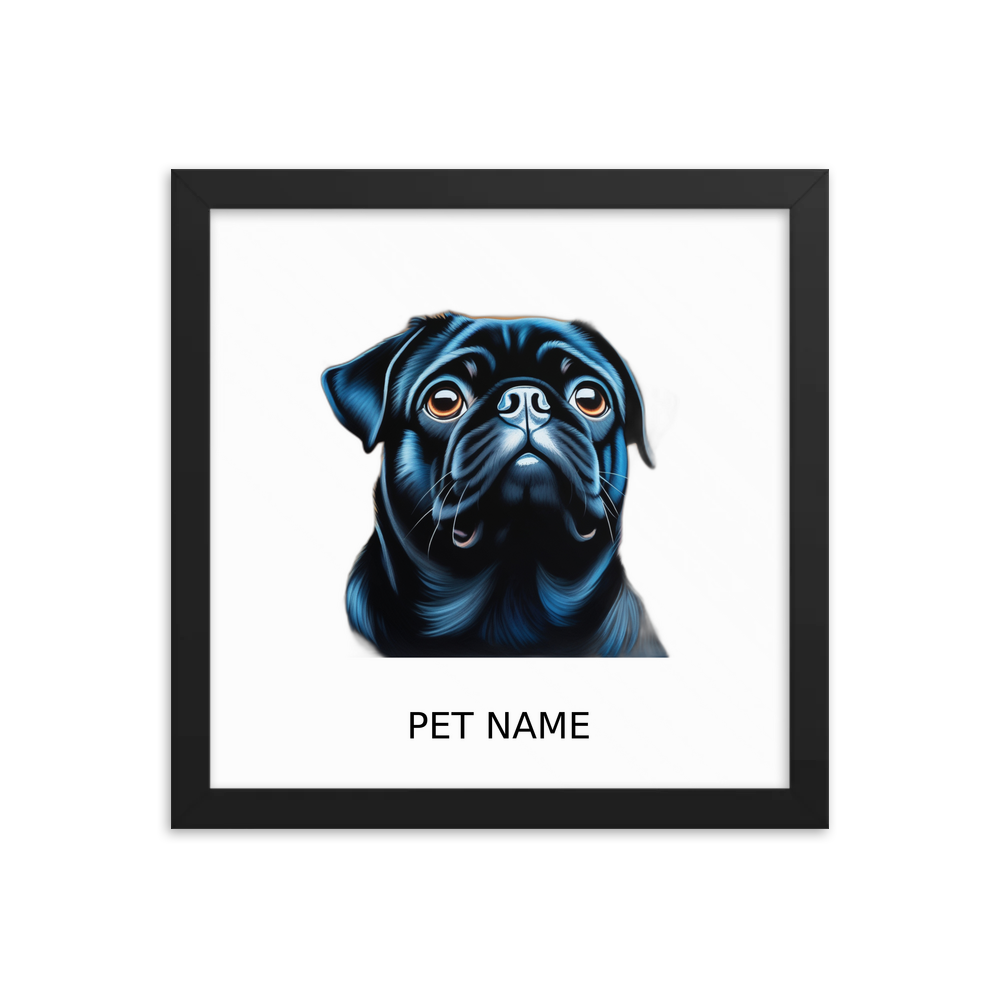 PugMug Custom Black Pug Framed Print with Your Pet’s Name