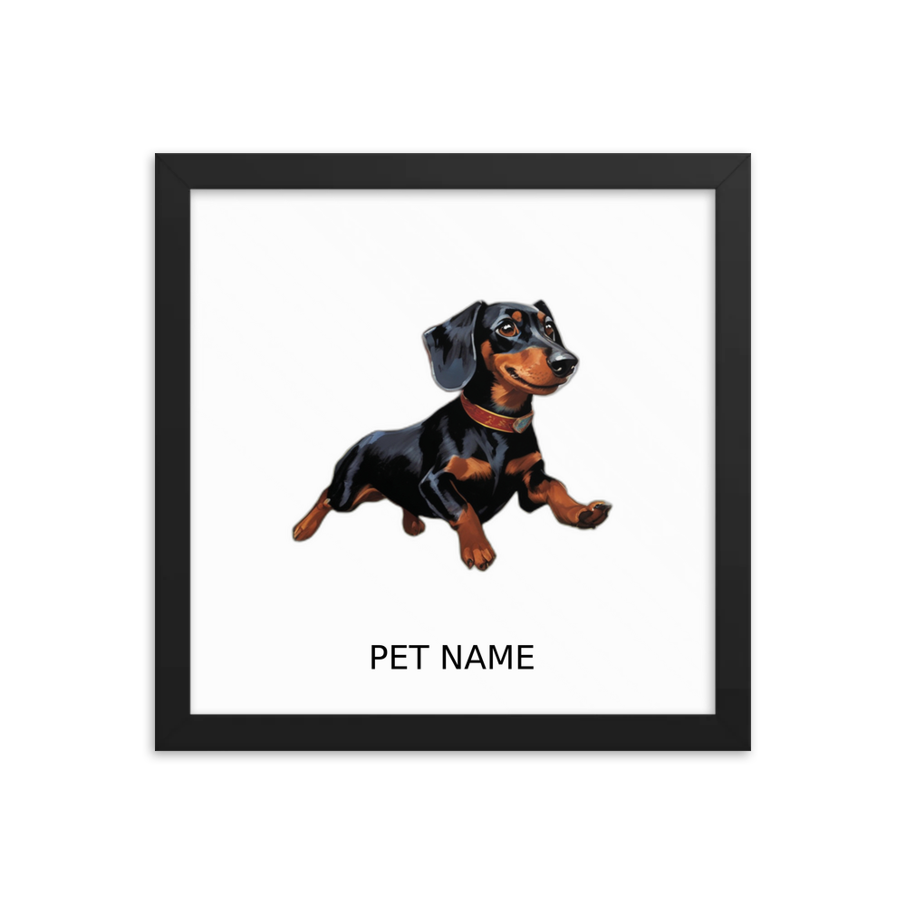 PugMug Custom Black Dachshund Framed Print with Your Pet’s Name