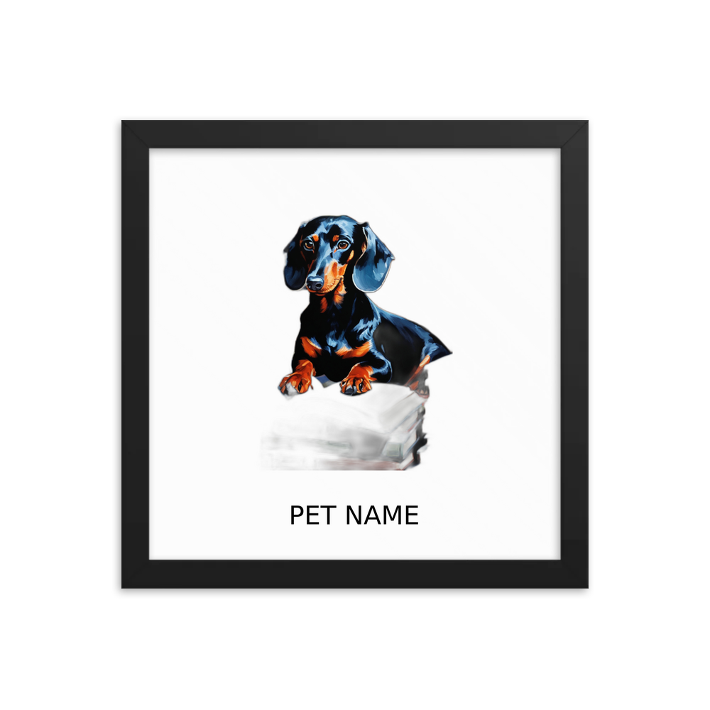 PugMug Custom Black Dachshund Framed Print with Your Pet’s Name