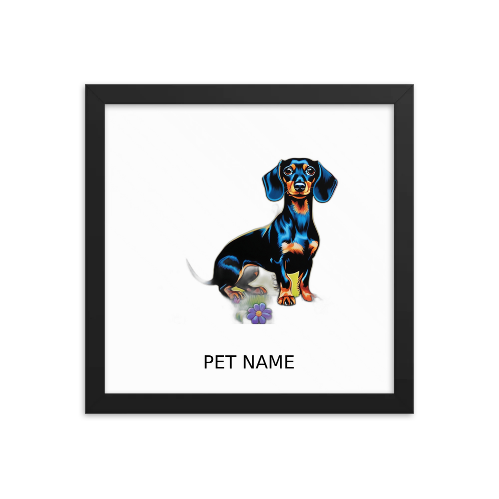 PugMug Custom Black Dachshund Framed Print with Your Pet’s Name