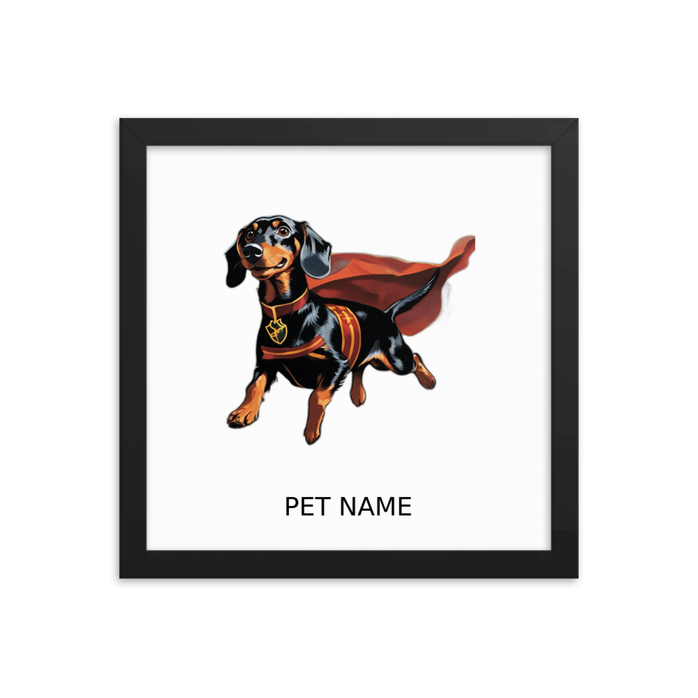 PugMug Custom Black Dachshund Framed Print with Your Pet’s Name